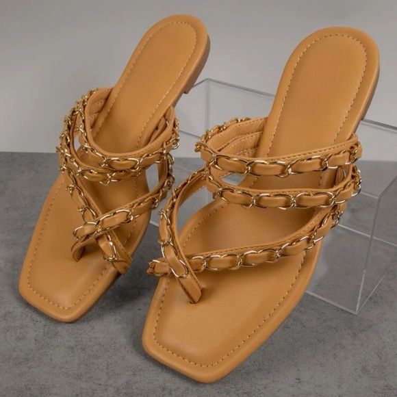 Square Toe Chain Decor Strap Sandals- 10 - Picture 3 of 4